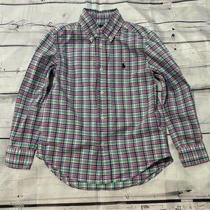 Ralph Lauren | Boy's Plaid Pink Green Blue Button Down Shirt Size 5